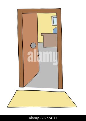 Cartoon office entrance door, vector illustration. Colored and black outlines. Stock Vector