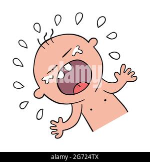 Cartoon baby is crying, vector illustration. Colored and black outlines. Stock Vector