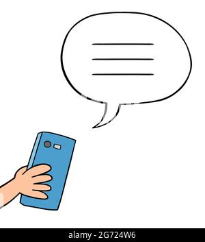 Cartoon texting on cell phone, vector illustration. Colored and black outlines. Stock Vector