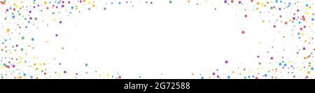 Festive unequaled confetti. Celebration stars. Colorful confetti on white background. Alluring festive overlay template. Panoramic vector background. Stock Vector