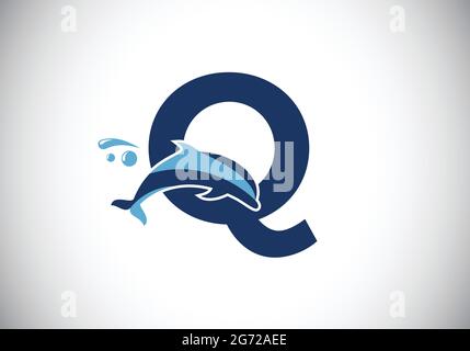 Initial Q monogram letter alphabet with a Dolphin logo design. Water Animal icon. Font emblem. Modern vector logotype for business identity. Stock Vector