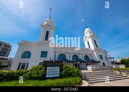 Worcester Union Station, built in 1911, is a railway station located at 2 Washington Square in downtown Worcester, Massachusetts MA, USA. Stock Photo