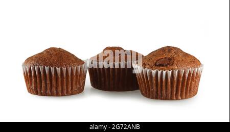 Chocolate cupcakes isolated on white background Stock Photo