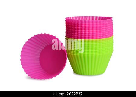 Silicone muffin baking cups isolated on white background. Reusable cupcake liners Stock Photo