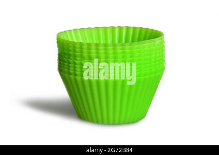 Silicone muffin baking cups isolated on white background. Reusable cupcake liners Stock Photo