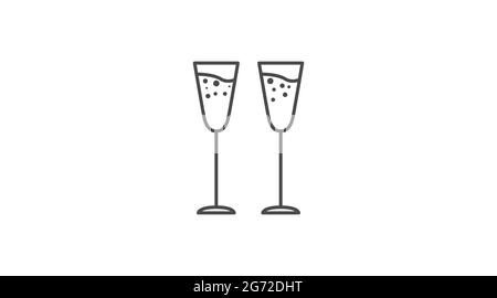 Champagne Icon. Vector editable flat black and white illustration of champagne cups Stock Vector