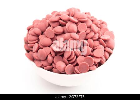 Authentic Ruby Chocolate Drops Isolated on a White Background Stock Photo