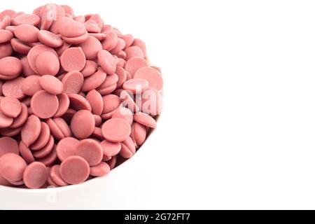 Authentic Ruby Chocolate Drops Isolated on a White Background Stock Photo