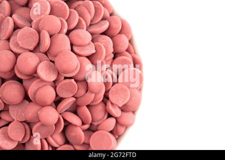 Authentic Ruby Chocolate Drops Isolated on a White Background Stock Photo