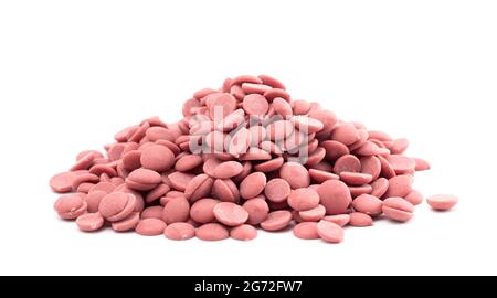 Authentic Ruby Chocolate Drops Isolated on a White Background Stock Photo