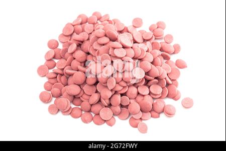 Authentic Ruby Chocolate Drops Isolated on a White Background Stock Photo