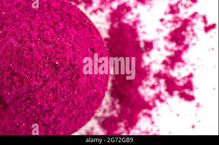 Bright Pink Dragonfruit Powder Isolated on a White Background Stock Photo