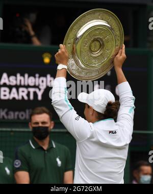 London, Gbr. 10th July, 2021. London Wimbledon Championships Day 12 10/07/2021 Ashleigh Barty (AUS) wins Ladies Final against Karolina Pliskova (CZE) Credit: Roger Parker/Alamy Live News Stock Photo