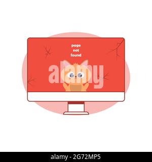Error 404 Page Not Found. Cartoon Vector Illustration with Cat Stock Vector