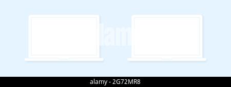 Realistic Three Laptops Vector Mockup. Trendy Laptops Template with Blank Screen for Design App Stock Vector