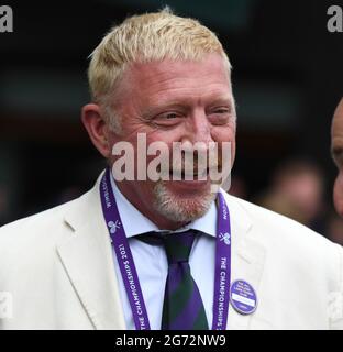 London, Gbr. 10th July, 2021. London Wimbledon Championships Day 12 10/07/2021 Boris Becker Credit: Roger Parker/Alamy Live News Stock Photo