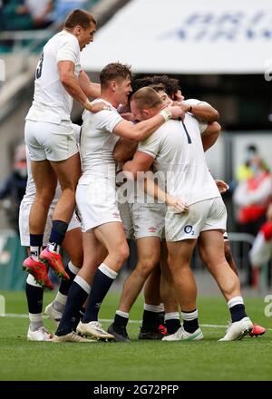 Twickenham, London, UK. 10th July, 2021. International Rugby Union England versus Canada; Team celebrations for England Credit: Action Plus Sports/Alamy Live News Stock Photo