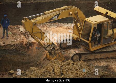 Construction work is going on with the excavator Stock Photo