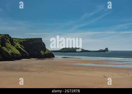 Rhossili Beach, Worm's Head, Gower Peninsula, 2021 Stock Photo