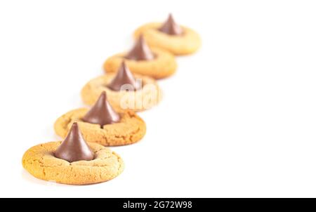 Classic Peanut Butter Blossom Cookies Isolated on a White Background Stock Photo