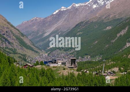 Cable Car Station in the Swiss Alps - Matterhorn, Furi, Zermatt, Switzerland Stock Photo