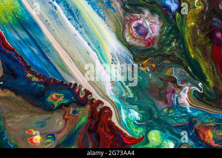 Closeup image of a colorful abstract painting with blended lines and circles Stock Photo