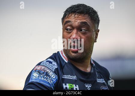 Wakefield, England - 9 July 2021 - Injured Wakefield Trinity's Tinirau Arona during the Rugby League Betfred Super League Wakefield Trinity vs St. Helens at Mobile Rocket Stadium, Wakefield, UK  Dean Williams/Alamy Live Stock Photo