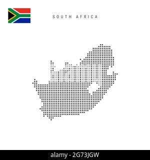 Square dots pattern map of South Africa. South African dotted pixel map with national flag isolated on white background. Vector illustration. Stock Vector