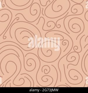 beige smooth rounded lines hand drawn brush stroke seamless pattern. vector illustration for background, bed linen fabric, wrapping paper, scrapbookin Stock Vector