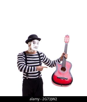 The mime playing guitar isolated on white Stock Photo