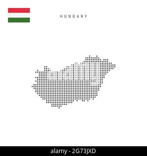 Square dots pattern map of Hungary. Hungarian dotted pixel map with national flag isolated on white background. Vector illustration. Stock Vector