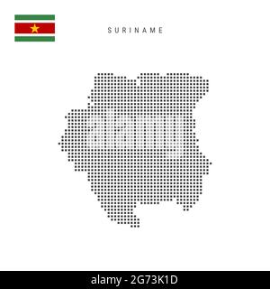 Square dots pattern map of Suriname. Surinamese dotted pixel map with national flag isolated on white background. Vector illustration. Stock Vector