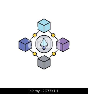 Blockchain sign olor line icon. Pictogram for web page, mobile app, promo. UI UX GUI design element. Editable stroke. Stock Vector