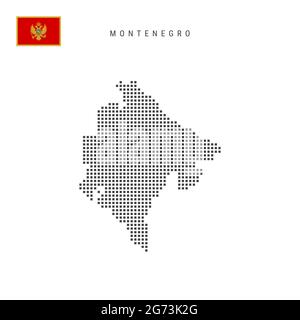 Square dots pattern map of Montenegro. Montenegrin dotted pixel map with national flag isolated on white background. Vector illustration. Stock Vector