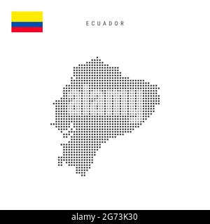 Square dots pattern map of Ecuador. Ecuadorian dotted pixel map with national flag isolated on white background. Vector illustration. Stock Vector