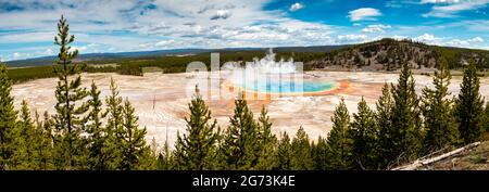 Grand Prismatic Spring in Yellowstone National Park Wyoming in May, panorama