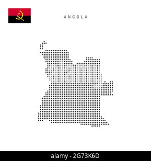 Square dots pattern map of Angola. Angolan dotted pixel map with national flag isolated on white background. Vector illustration. Stock Vector