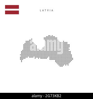 Square dots pattern map of Latvia. Latvian dotted pixel map with national flag isolated on white background. Vector illustration. Stock Vector