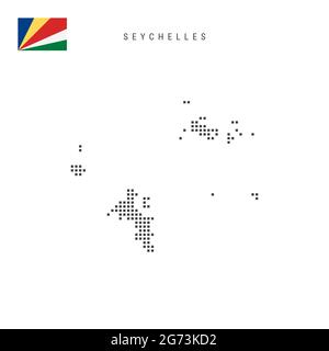 Square dots pattern map of Seychelles. Republic of Seychelles dotted pixel map with national flag isolated on white background. Vector illustration. Stock Vector