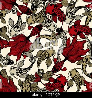Modern Japanese Koi Fish Vector Seamless Pattern for Fabric Textile Stock Vector
