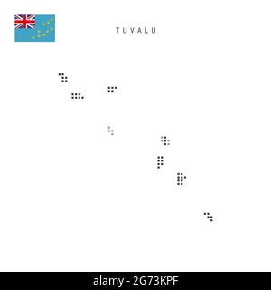 Square dots pattern map of Tuvalu. Ellice Islands dotted pixel map with national flag isolated on white background. Vector illustration. Stock Vector