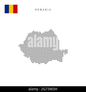 Square dots pattern map of Romania. Dotted pixel map with national flag ...