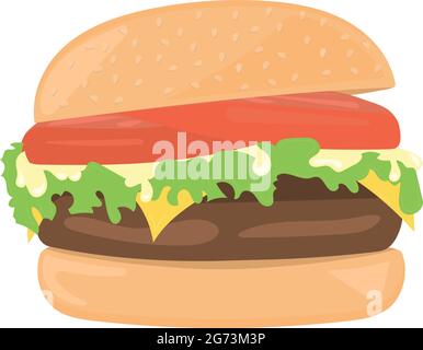 Realistic big hamburger on white background - Vector illustration Stock Vector