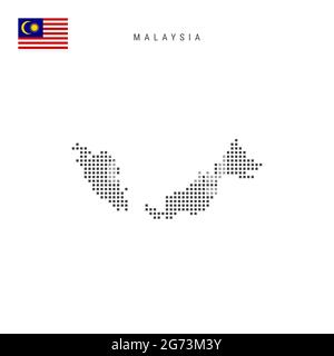 Square dots pattern map of Malaysia. Malaysian dotted pixel map with national flag isolated on white background. Vector illustration. Stock Vector
