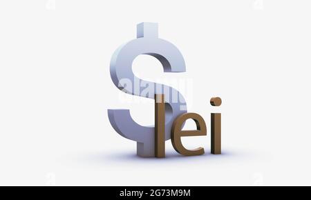 Exchange rating of Dollar and Romanian leu Isolated on a White Background