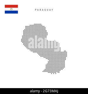 Square dots pattern map of Paraguay. Paraguayan dotted pixel map with national flag isolated on white background. Vector illustration. Stock Vector