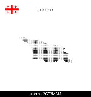 Square dots pattern map of Georgia. Georgian dotted pixel map with national flag isolated on white background. Vector illustration. Stock Vector