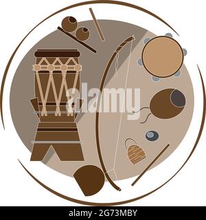 Set of capoeira instrument, instruments in a circle for web, t-shirt, flyer, clipart design, traditional capoeira orchestra, brasilian culture and art Stock Vector