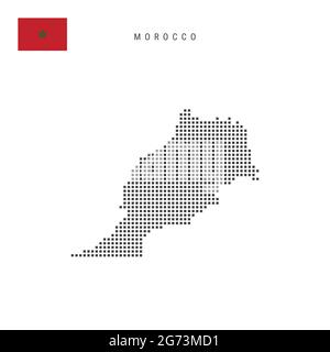 Square dots pattern map of Morocco. Moroccan dotted pixel map with national flag isolated on white background. Vector illustration. Stock Vector