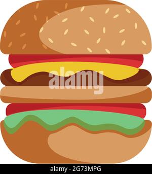 Realistic big hamburger on white background - Vector illustration Stock Vector